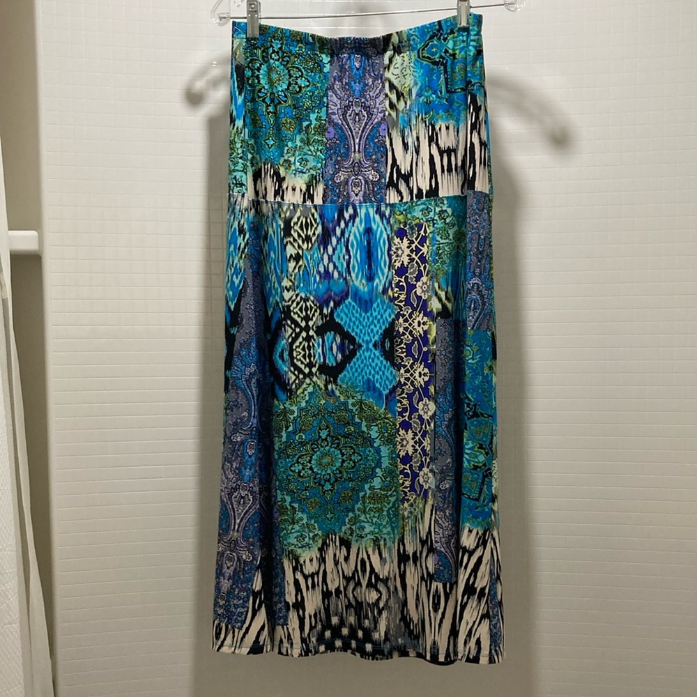 Vibrant Blue and Green Maxi A-Line Skirt for a Night Out